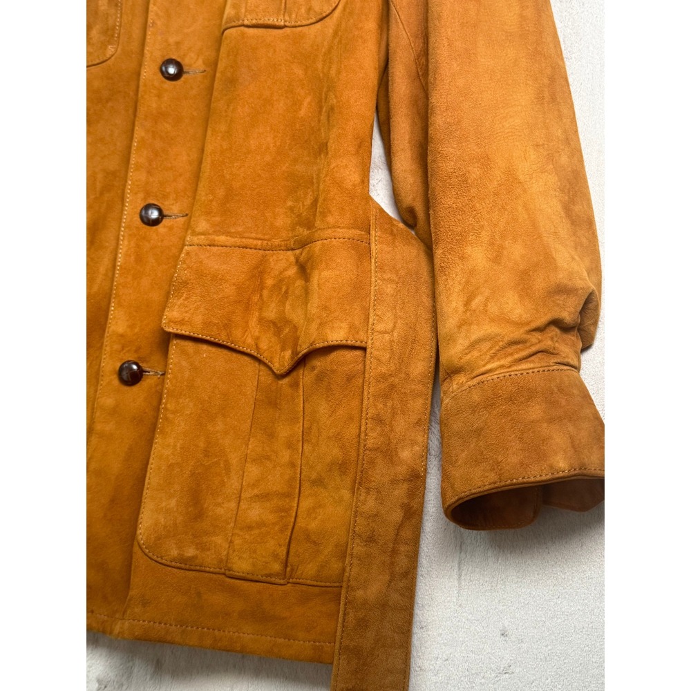 Phil Rosenblath Vintage 70s Safari Suede Jacket Mens M Brown Excellent Belted - Picture 12 of 14
